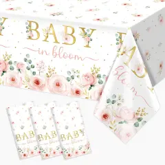 3pcs Pink Floral Baby Shower Table Cover