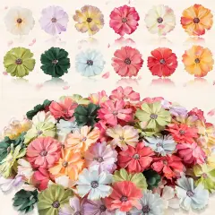 120 Pcs Faux Flowers Heads for Crafts Artificial Small Silk Daisy Flowers Embellishments 1.5 Inch Mini Assorted Faux Daisy Bulk DIY Wreath for DIY Holiday Wedding Party Home Garden