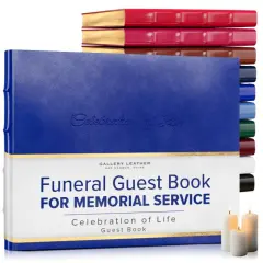Gallery Leather Guest Book Funeral, Celebration of Life, Memorial, 192 Lined Pages, Bonded Leather, Hardcover Acadia Malibu