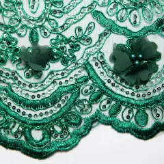 1 Yard Tulle Lace Fabric with 3D Embroidered Applique Design, 52&Prime; Wide Green
