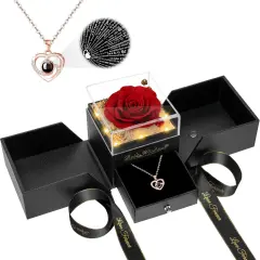 Light Up Preserved Red Rose Flower with Necklace