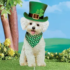 Collections Etc Realistic Bichon Fris&eacute; St. Patrick's Day Outdoor Garden Stake