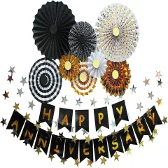 Happy Anniversary Banner Party Hanging Paper Fans Decoration