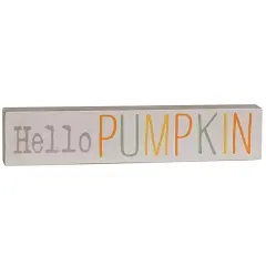 Wood Block Sign Fall Tabletop Decor Autumnal Multi Color Font Hello Pumpkin