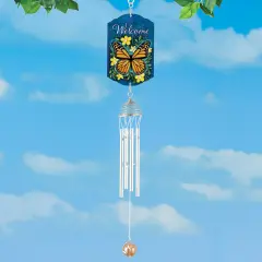 Collections Etc Monarch Butterfly Welcome Hanging Windchime