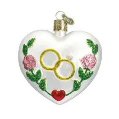 Old World Christmas 3.0 Inch Wedding Heart Christmas Tree Ornament , Christmas Decor Marriage Love Vows White