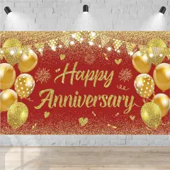 43 Inch-Wedding Anniversary Banner Red Gold Happy Decorations