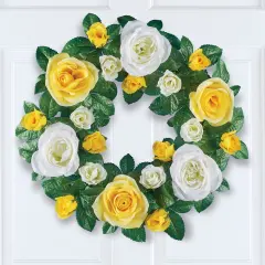 Collections Etc Artificial Yellow and White Roses Hanging Wreath
