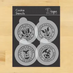 US Military Seals Cookie Stencil Set: Marines, Navy, Army, Air Force | C1009 by Designer Stencils | Stencils for Royal Icing, Airbrush, Dusting Powder |
