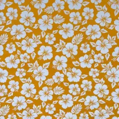 1 Yard Hibiscus Flower Polyester Fabric, 60 Inch Wide Floral Print Material Yellow