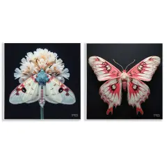 Stupell Industries Detailed Pink Moths Flower 2 pc Wall Plaque Art Set Design by Roozbeh Bahramali