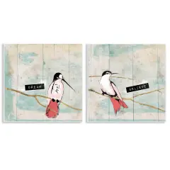 Stupell Industries Dream Believe Hummingbird Branch 2 pc Wall Plaque Art Set Design by Jace Gray