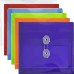 Plastic Envelopes with Button & String Tie Closure - Index Size - 5 1/2 x 7 1/2 - Assorted Colors - 6/Pack