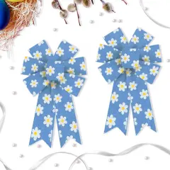 2pcs Easter Wreath Bows Easter Decor Bows Spring Blue Flowers Burlap Bow for Wreaths, Easter Spring Sunflower Ribbon Bows