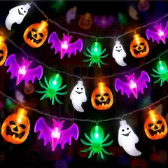 40LED Halloween Lights Outdoor Indoor Pumpkin Bat Spider Ghost Halloween String Lights Battery Operated