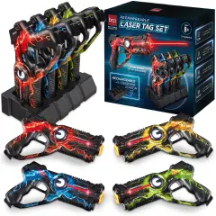 Best Choice Products Set of 4 Rechargeable Laser Tag Blasters, No Vests Needed w/ Docking Station, 4 Settings Red, Yellow