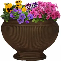 16 in Elizabeth Ribbed Urn Dual-Wall Polyresin Planter - Rust