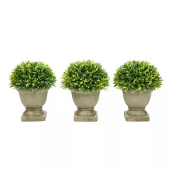 Set of 3 Artificial Podocarpus Faux Grass Plant Pot- Round 7.5&rdquo; Decorative