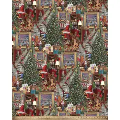 Santa and The Christmas Tree Digital Cotton Print Fabric | By the Yard | Sewing and Crafting | 44 inches wide
