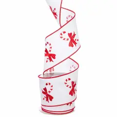 4" Candy Cane Embroidered Ribbon: Red (10 Yards)