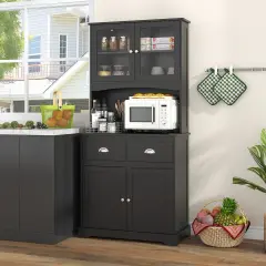 Wooden Tall Sideboard with 2 Drawers and Adjustable Shelves