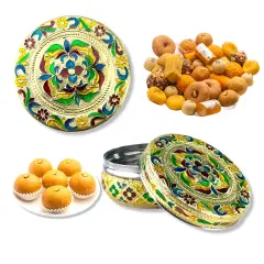 4ct Decorative Sweet Box Stainless Steel Small Round Storage Box Meenakari Container Laddu Box Spice Storage Unique Multipurpose use Box Gift for Guest
