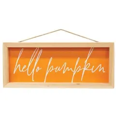 Hello Pumpkin Framed Sign with Orange Background Rustic Fall Wall Hanging with Jute Rope