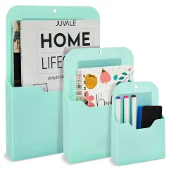3 Piece Magnetic File Holder for Refrigerator, Organizer for Mail, Folders, Pens (Teal, 3 Sizes)