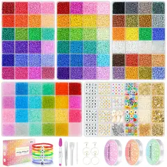 Friendship Bracelet Kit 3mm Seed Beads, 30000 Pcs 8/0 Glass Seed Beads 96 Colors Small Beads Bulk with Letter Bead Charms for Jewelry Making Girls Rings Necklaces Waist Chain DIY Craft Gift