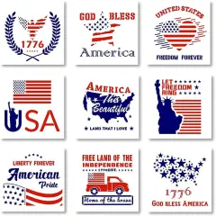 9 Piece Patriotic America Flag Stencils (10x10 Inch)