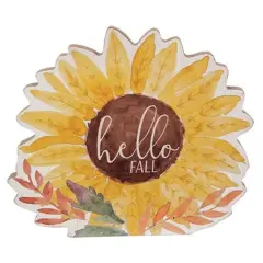 Hello Fall Sunflower Table Decor Chunky Wooden Watercolor Sitter
