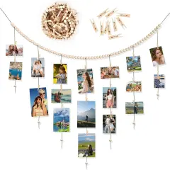 Boho Wood Bead Garland Picture Holder for Wall