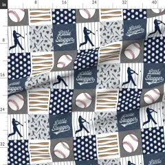 Various Fabrics by the Yard or Fat Quarter Baseball Patchwork Wholecloth Cheater Quilt Baby Boy Grey Blue Pinstripe Custom Printed Fabric by Spoonflower
