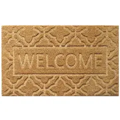Gardenised Heavy Duty Coco Coir Doormat Non Slip PVC Baking Embossed Welcome Design Natural Coconut Fiber Floor Mat for Front Door Porch Patio Entryway Garage Mudroom & Outdoor Use 18x30" Cozy Welcome