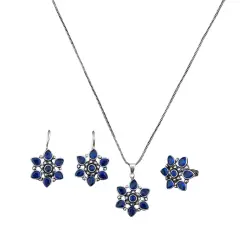 Women South Indian Stone Adjustable Pendant Jewelry Set ?? Traditional Ethnic Oxidized Bollywood Look Necklace Set BLUE