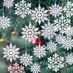 36 Pack Plastic White Snowflake Ornaments - White