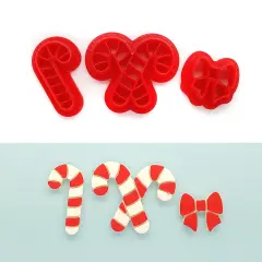Candy Cane Clay Cutters with Bow, 3 pcs, Cute Christmas Shapes, Adorabilities
