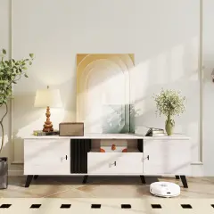 Mid Century Modern TV Stand Entertainment Center for 80" TVs-Oak