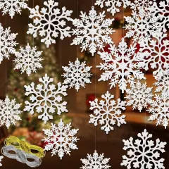 46 Pcs White Glitter Snowflake Ornaments - White, silver