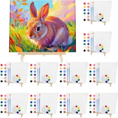 10 Set Acrylic Paint Canvas Set &ndash; 8x10 Inch Mini Canvas Painting Kit with 10 Wood Easels