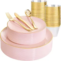 150Pcs Disposable Tableware Set 25 Guests - Pink and Gold