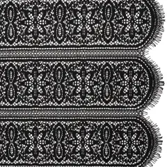 1 Yard Black Re-Embroidered Lace Fabric Floral Medallion Stripes Finished Edge Sheer 50 Inch Width