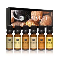 P&J Trading Bakery Set of 6 Fragrance Oils - Pumpkin Pie, Cupcake, Sugar Cookies, Coffee Cake, Snickerdoodle, Gingerbread Candle Scents, Soap Making, Diffuser Oils