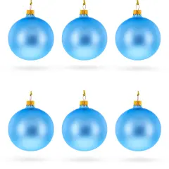 Set of 6 Matte Light Blue Glass Ball Christmas Ornaments 3.25 Inches