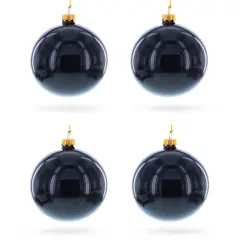 Set of 4 Glossy Black Glass Ball Christmas Ornaments 4 Inches