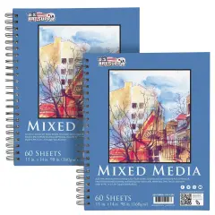 11"x14" Mixed Media Sketchbook, 2 Pack (60 Sheets), 98 lb (160 gsm) - Spiral-Bound Pad with Perforated Acid-Free Paper - Artist Sketch Book For Drawing, Painting, Watercolor