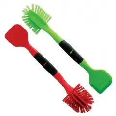 Norpro 2in1 Dish Scrub Brush Dishes Cleaning Scrubber Wand and Pot Scraper Red