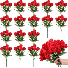 16 Pack Roses Artificial Flower Bouquets(Red)