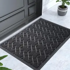 Front Door Mat, All-Season Waterproof Door Mats Outside Entrance, All-Weather Outdoor Indoor Non-Slip Doormat, Stain and Fade Resistant, Patio Entry Mat, 29.5x17, Black
