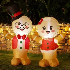 Christmas Inflatable Decoration, 5FT Set of 2 Blowup Welcome Gingerbread Man Couple, Adorable Xmas Inflatable Ginger Bread Man for Winter Holiday Garden Yard Lawn Outdoor Indoor Decor